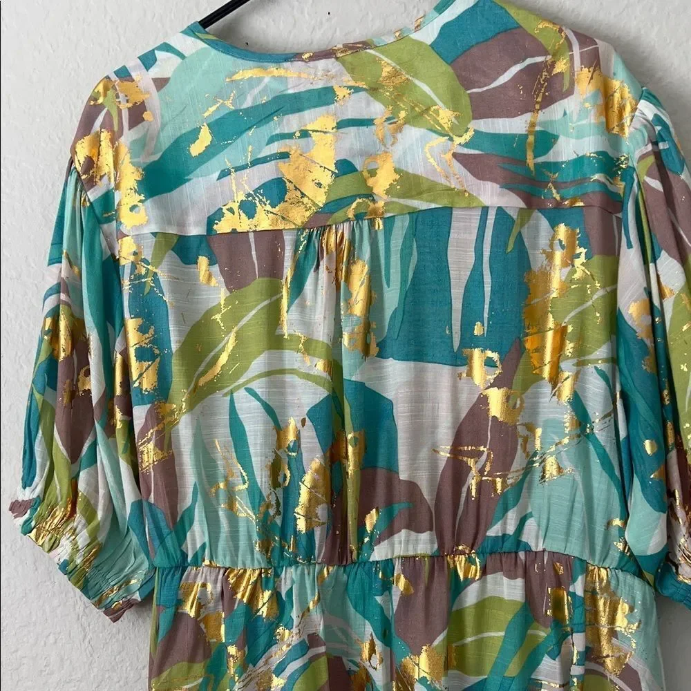 Like New! Harve Bernard Elegant Multicolor Faux Wrap Tie Front Blouse in 2X